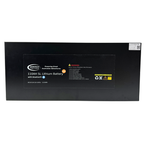 Baintech 12 V 110 Ah slimline lithium battery with Bluetooth BMS front view