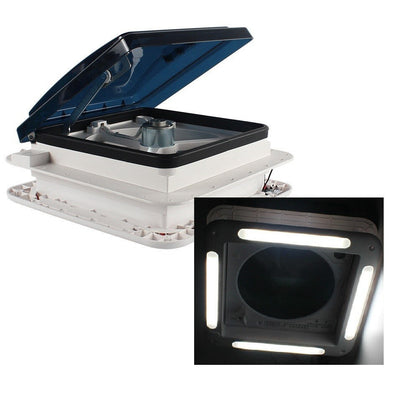 12V SHOWER ROOF VENT WITH LED LIGHTS & TINTED LID Suits Roof Thickness 25-65mm
