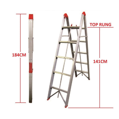5 Step Aluminium Collapsible Box Stick Ladder With Carry Bag