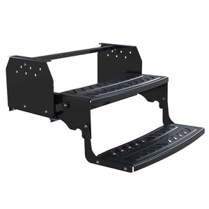 Double black steel caravan step with steel treads