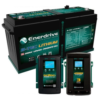 Enerdrive B-TECH 12V 200Ah GEN 2 Lithium Battery + ePOWER 40A AC & DC2DC Charger