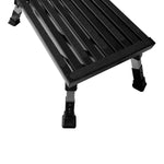 Heavy-duty black camping step with foldable design and adjustable feet