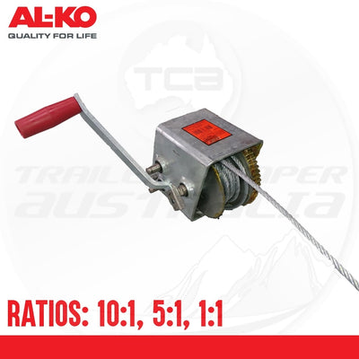 ALKO Premium Cable Winch 1000kg Capacity 10:1 5:1 1:1 6mm x 7.5M
