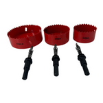 ole Saws:

105mm – for drop-through floor installation of the metal ring

80mm – for 5kW vent openings

65mm – for 2kW vent openings