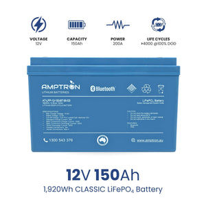 AMPTRON 12V 150Ah 200A Lithium Deep Cycle Battery with Bluetooth