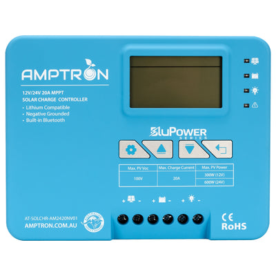 Amptron 20A 12V/24V AM MPPT Solar charge controller – with built-in Bluetooth – Lithium compatible
