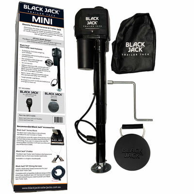 Mini Black Jack 12V Electric Trailer Jack 1000kg and Jockey Wheel Lock Combo Pack.