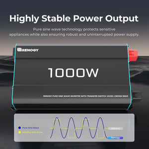 Renogy 1000W 12V to 230V/240V Pure Sine Wave Inverter (with UPS Function)