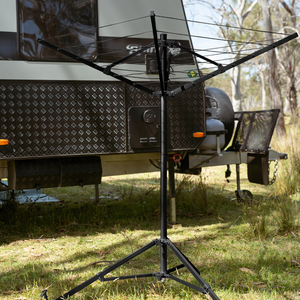 SUPEX BLACK CARAVAN FOLDING CLOTHES LINE AIRER LIGHTWEIGHT ALUMINIUM WITH PEGS & BAG