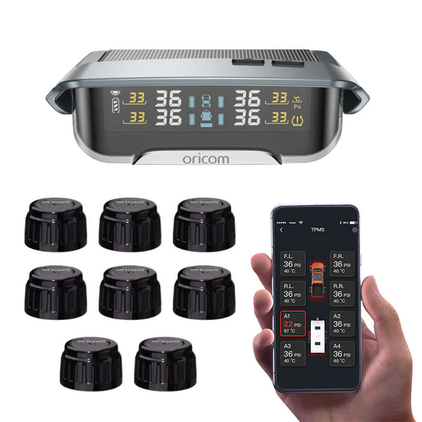 ORICOM TPMS10-8E Tyre Pressure Monitoring System Incl. 8 External Sensors with APP Control Settings