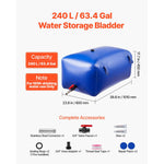Water Storage Bladder 240L Large Capacity Water Bag, Portable & Collapsible Soft Waters Container, Leakproof & Tear-Resistant PVC Emergency Waters Storage Tank for RV Truck & Outdoor Use
