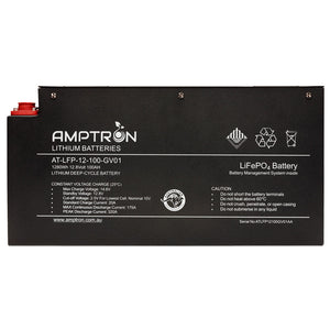 Amptron 100Ah Slimline 12V Lithium LiFePO4 Battery 175A BMS