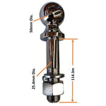 MISTER HITCHES 50MM TOW BALL 3500KG CHROME, 1" SHANK DIA., 4.5" SHANK LENGTH (BULK)