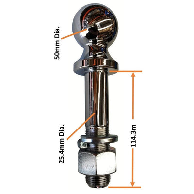 MISTER HITCHES 50MM TOW BALL 3500KG CHROME, 1" SHANK DIA., 4.5" SHANK LENGTH (BULK)