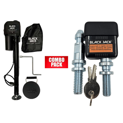 Mini Black Jack 12V Electric Trailer Jack 1000kg and Jockey Wheel Lock Combo Pack.