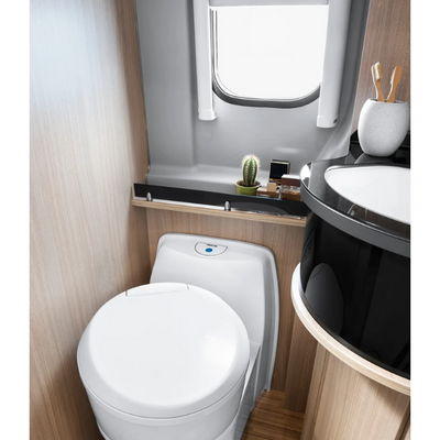 Electric flush feature of C223-CS swivel cassette toilet