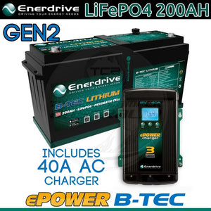 Enerdrive ePOWER B-TEC 12V 200Ah GEN 2 Lithium Battery + 40A AC Charger