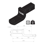TAG Tow Ball Mount -178mm Long 90 degree Tongue Face 50mm Square Hitch