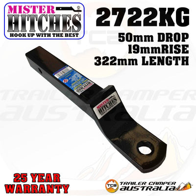 MISTER HITCHES Ball Mount Tongue Long Reach 322mm 2" DROP or 3/4" RISE