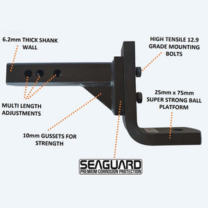 MISTER HITCHES 4T Extra Heavy Duty Adjustable Ball Mount 12 STAGE