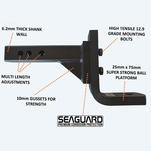 MISTER HITCHES 4T Extra Heavy Duty Adjustable Ball Mount 12 STAGE