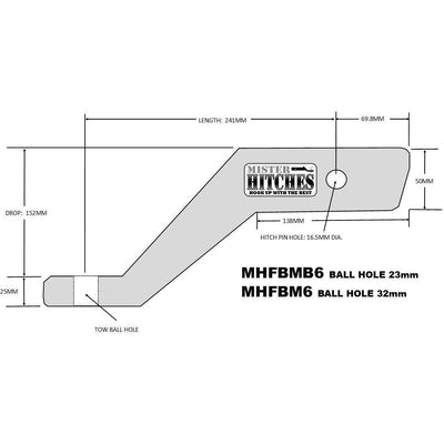 MISTER HITCHES 4.5T ION FORGED BALL MOUNT 152MM (6") DROP 7/8" BALL HOLE
