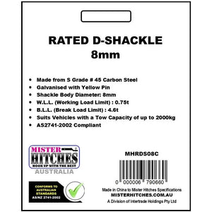 Mister Hitches D shackles stamped and rated 8mm 0.75T