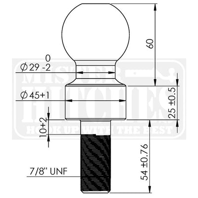 Mister Hitches Hi-Rise Tow Ball 3500kg, 25mm shoulder H.T.