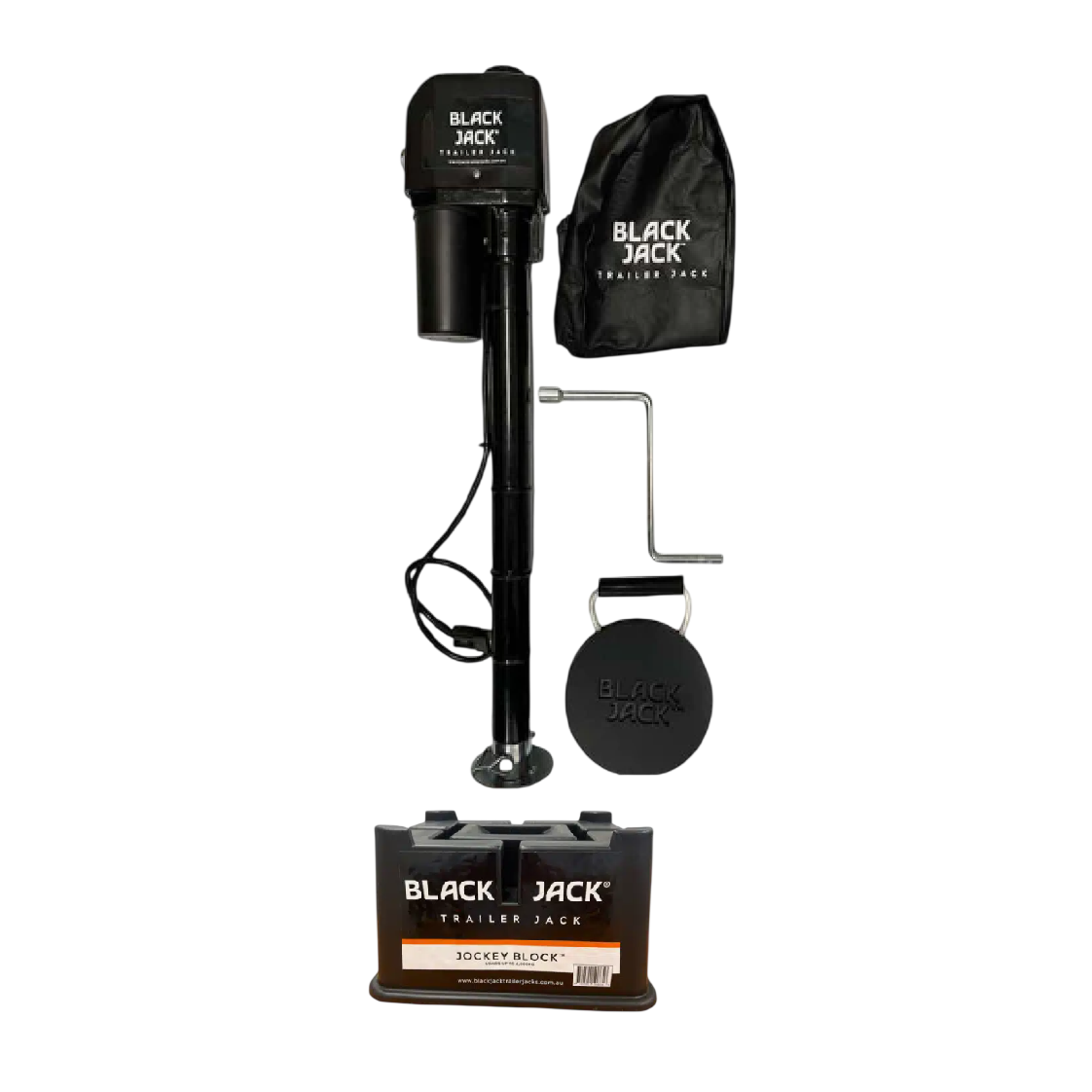 Mini Black Jack 12V Electric Trailer Jack and Jockey Wheel Block
