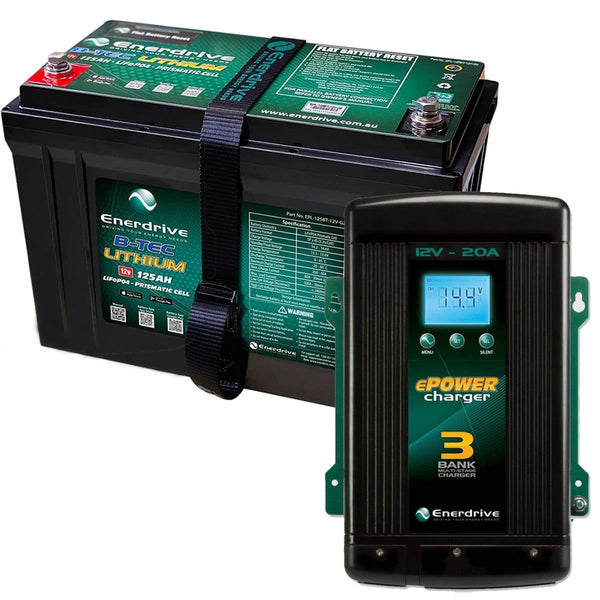 Enerdrive ePOWER B-TEC 12V 125Ah G2 Lithium Battery + AC 20A Charger