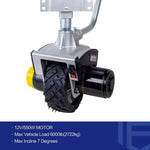 Electric jockey wheel mounted on caravan