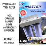 Twin water filter housing unit for RVs and caravans.