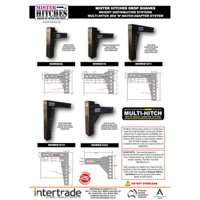 SHANK, SHORT LENGTH WITH 2 PIN HOLES SUIT MISTER HITCHES WEIGHT DISTRIBUTION SYSTEM