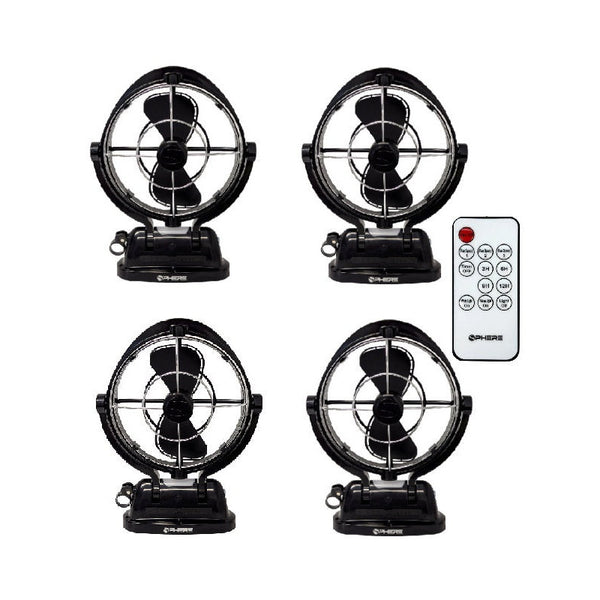 Sphere VIENTO 4 Pack – 12/24V Fans with USB-A & C + LED Lights | Black