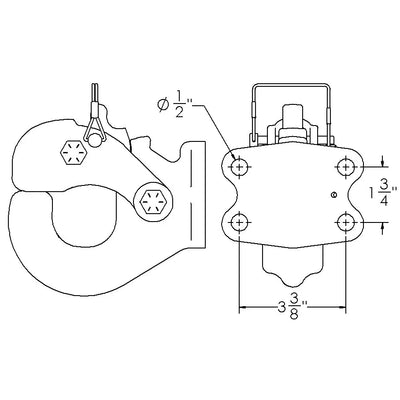 15t Rigid Mount Pintle Hook, 4 Bolt Pattern, ADR Approved - Wallace Forge