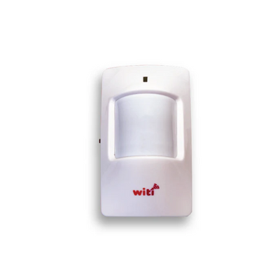 WiTi PIR sensor on cabinet wall near entry door